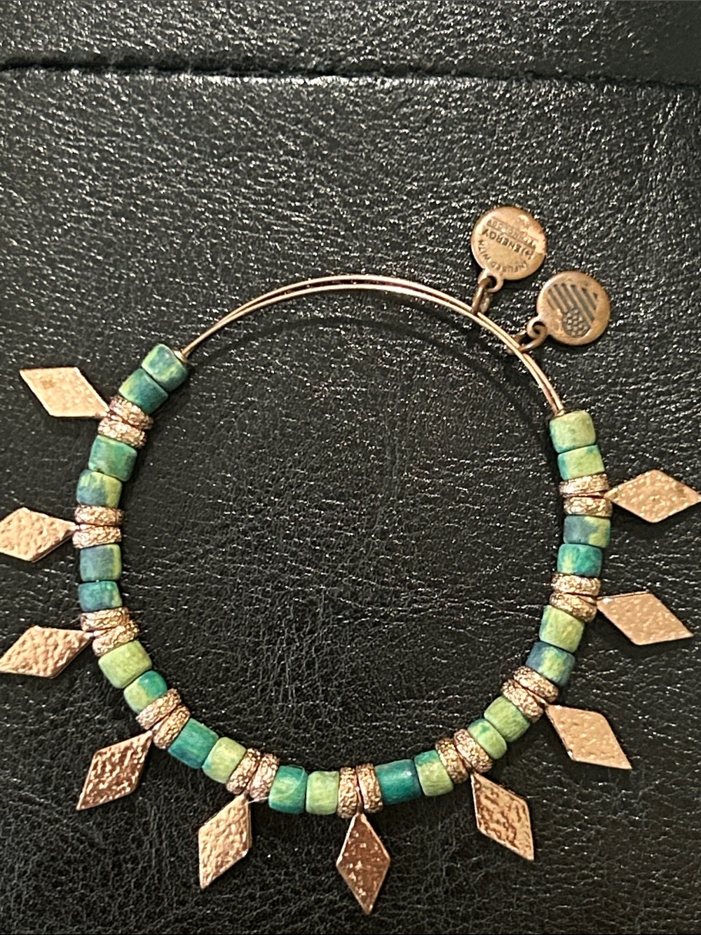 Alex and Ani Green and Gold Beaded Charm Bracelet